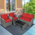thumbnail image 4 of Gymax Ensemble de Conversation en Rotin pour Patio 4 Pcs Ensemble de Meubles d'Extérieur avec Coussins Rouges, 4 of 10