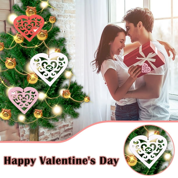 Fiudx Adornos de San Valentín, Colgante de Madera En Forma de Corazón, Decoración Única para El Árbol, Recuerdo Romántico, Perfecto para Parejas y Familias, Cumpleaños, Bodas y Aniversarios, Juego de