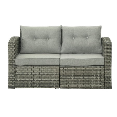 Superjoe 2 Pcs Outdoor Patio Furniture Sofa Garden Wicker Loveseat Aluminum Frame Gray