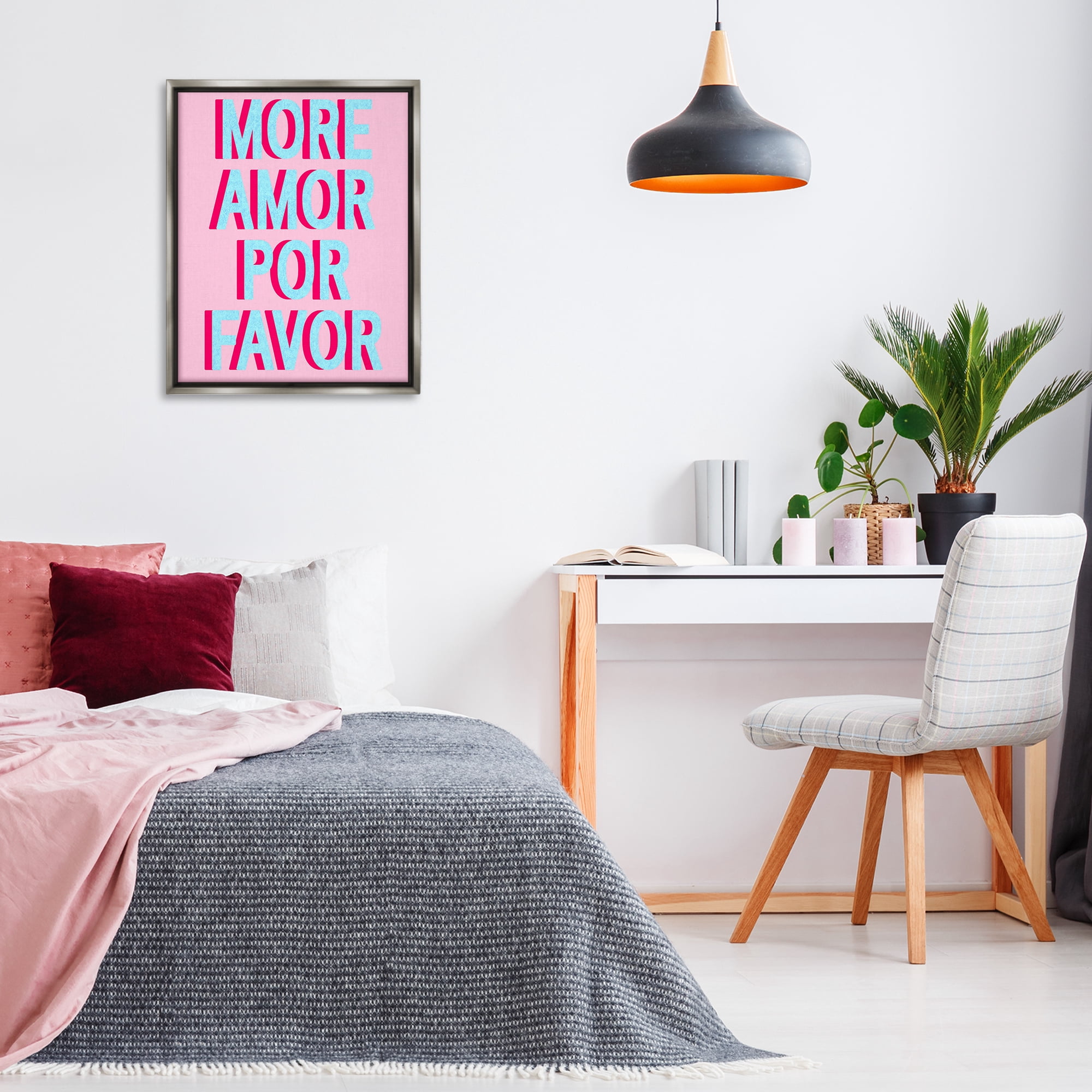 Stupell Industries More Amor Phrase Typography Painting Gray Floater Framed Art Print Wall Art, 25 x 31