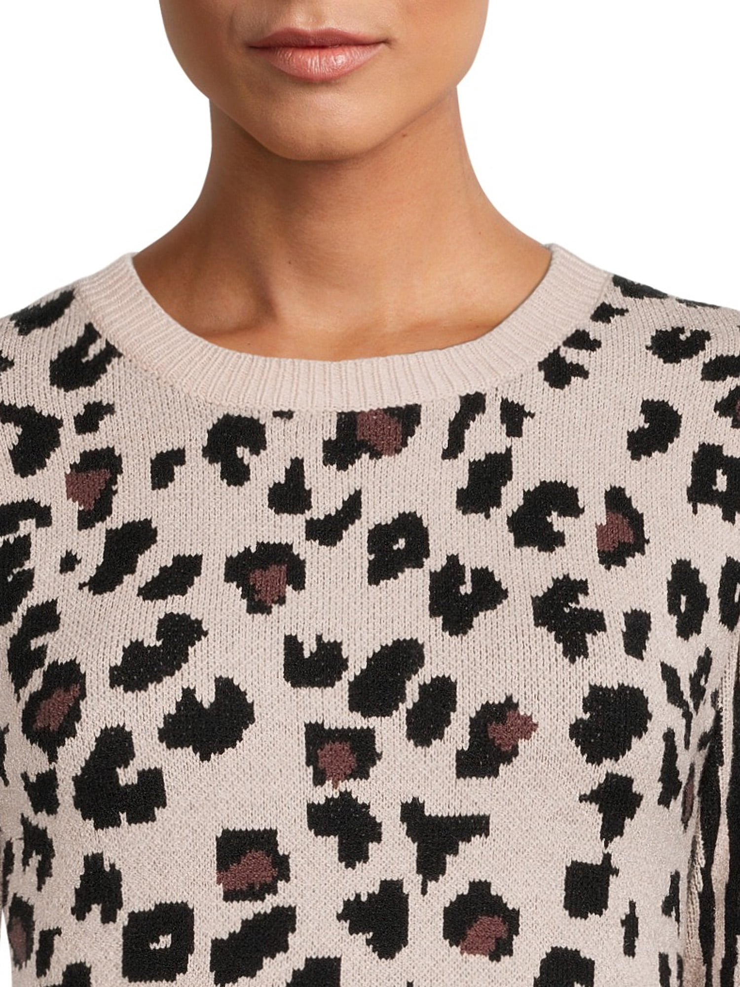 Dreamers by Debut Womens Animal Print Cropped Pullover Long Sleeve Sweater