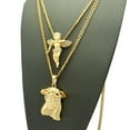 thumbnail image 2 of Stone Stud Floating Angel & Jesus Face Pendant Set 3mm 61cm & 76cm Concave Cuban Chain Necklace in Gold-Tone, 2 of 4
