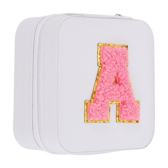 Uxcell Travel Jewelry Case, Initial Jewelry Box Small Travel Organizer with Mirror for Women Rings Earrings Necklaces Bracelet A