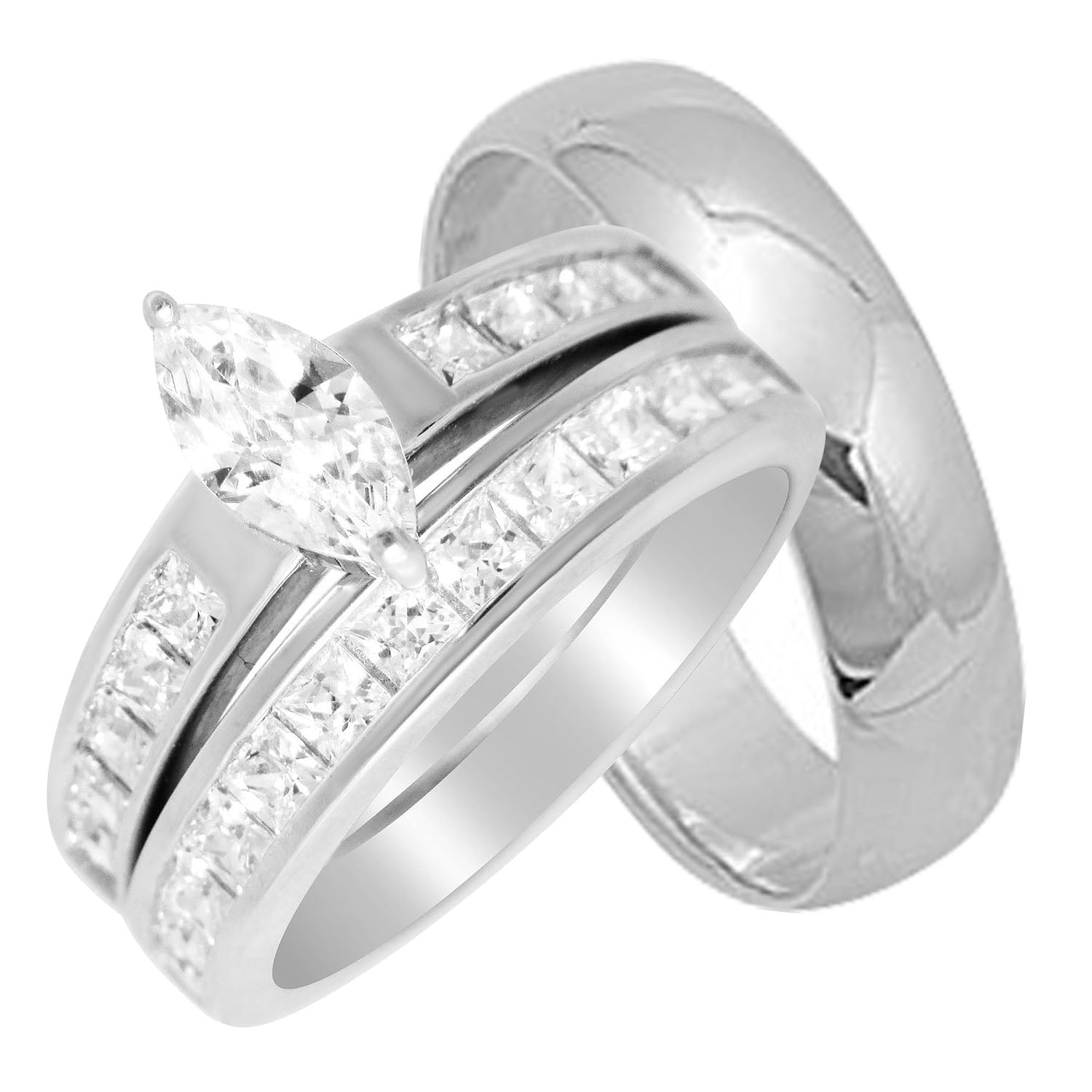 His Hers Wedding Rings Set Sterling Silver Wedding Bands for Him Her 6/