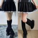 thumbnail image 5 of Calentadores de piernas negros góticos Punk para mujer y niña, calcetines hasta la pantorrilla con cordones cruzados Harajuku, cubierta de pie de encaje de volantes Lolita, 5 of 5