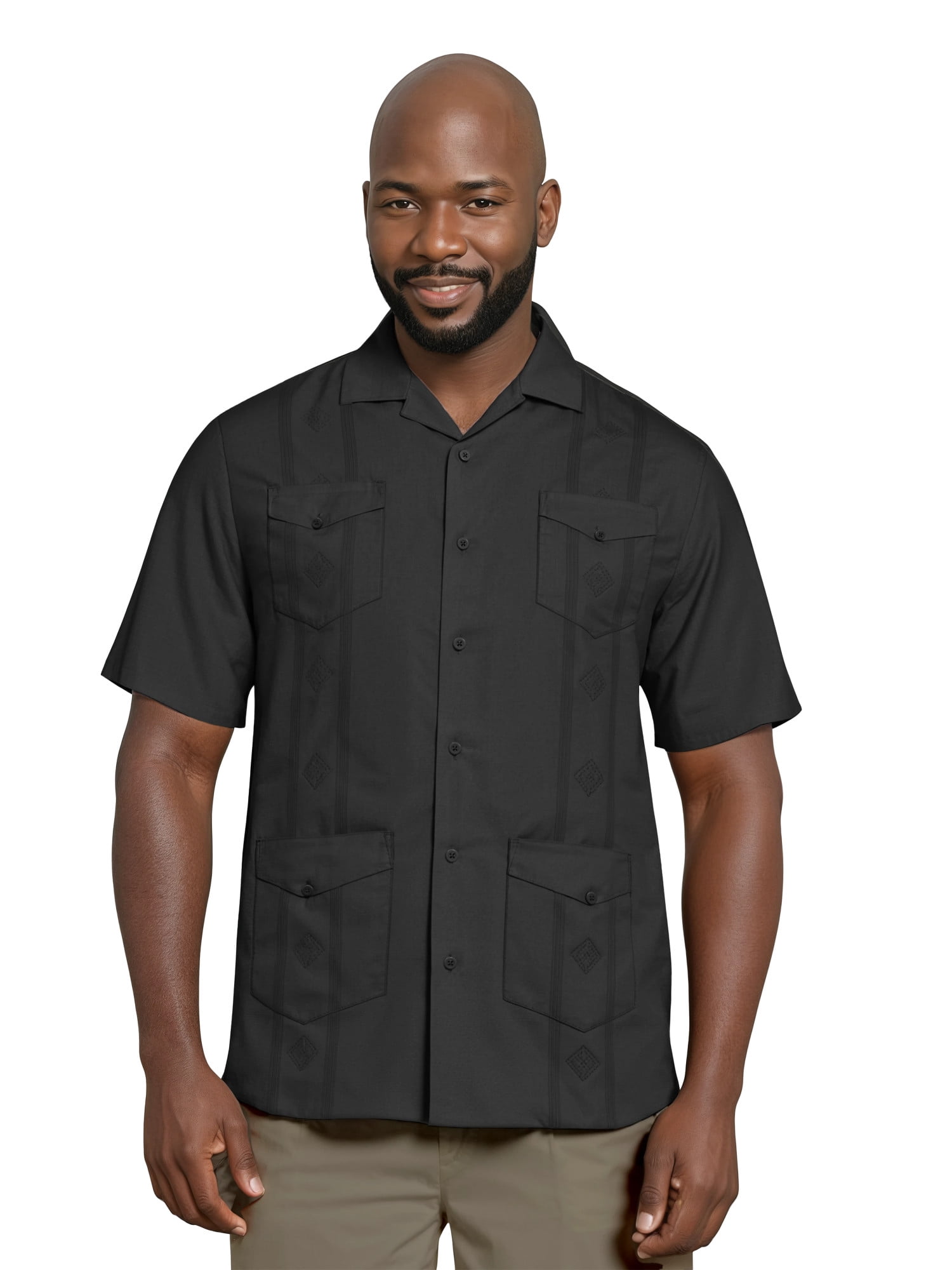 Havanera Men's and Big Men's Camp Collar Guayabera Short Sleeve Button-Down Shirt, Sizes S-5XL