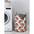thumbnail image 3 of Floral Laundry Bag, Sketchy Hand Drawn Repeating Poppies Pattern Leafy Strokes Pattern, Basket with Handles Drawstring Closure for Laundromats, 13" x 19", Vermillion and Dark Taupe, by Ambesonne, 3 of 4