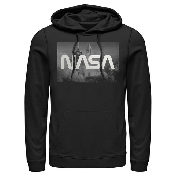 Men's NASA Space Shuttle Blast Off Text Over Lay  Pull Over Hoodie Black Small