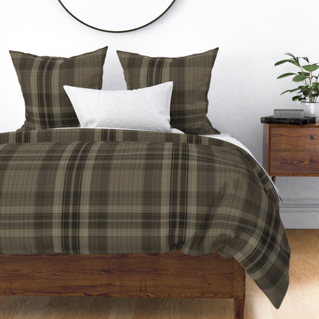 Cotton Sateen Duvet Cover, King/Cali King Brown Plaid Masculine