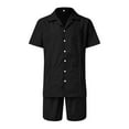 thumbnail image 4 of Baqcunre Track Suits For Men Set Mens Fashion Leisure Beach Holiday Solid Color Short Sleeved Shorts Cotton And Suit Two Piece Mens Outfits Tops For Men Black L, 4 of 5