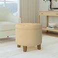 thumbnail image 2 of HomePop Small Round Button Tufted Storage Ottoman, Light Tan, 2 of 10