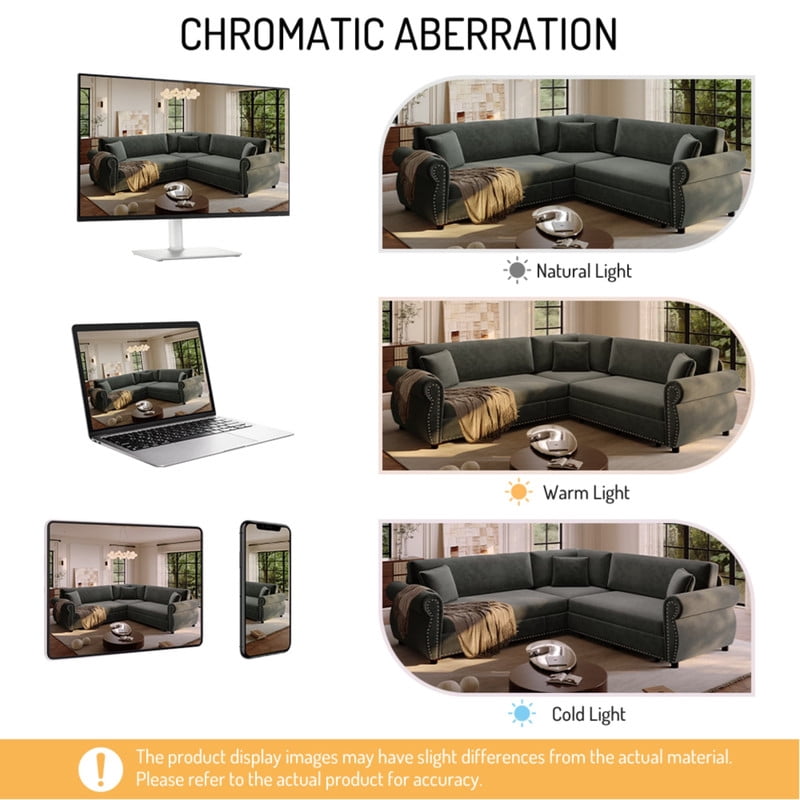 88.2" Sectional Sleeper Sofa with Pull Out Bed, Convertible Sleeper Couch with Nailhead Trim, 5-Seat Sectional Sofa Chenille Couch for Living Room Apartment