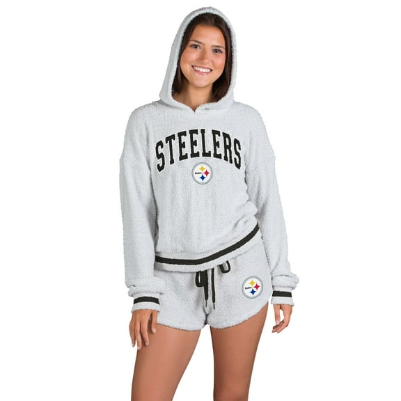 Women's Concepts Sport  Gray Pittsburgh Steelers Whitley Long Sleeve Hoodie Top & Shorts Set