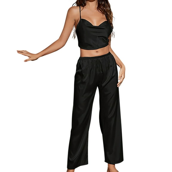 Sngxgn Women Cami Pajama Set Sleepwear Lace Trim Short PJ Set with Shorts(Black,XL)