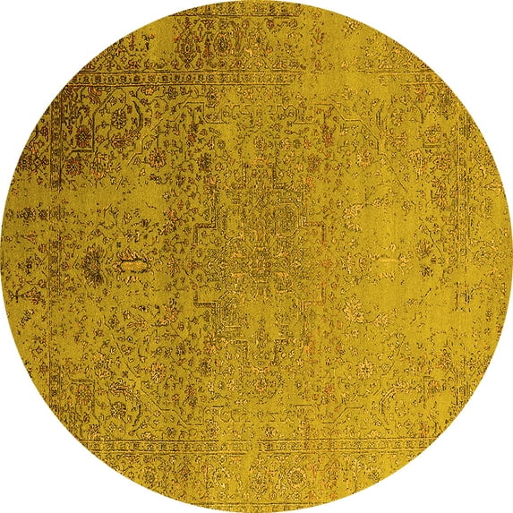 Ahgly Company Indoor Round Oriental Yellow Industrial Area Rugs, 7' Round