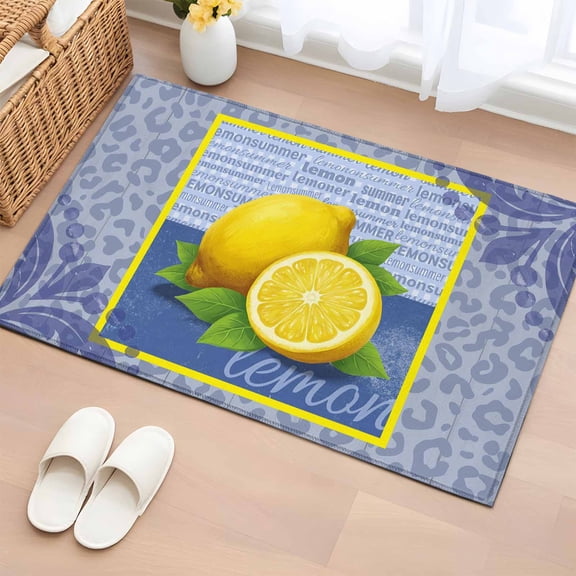 Yellow Lemons Entryway Rug 2'x3'  Non Slip Front Door Mats, Summer Botanical Watercolor Modern Art Entrance Rugs Indoor Outdoor Carpet, Washable Floor Mats Small Area Rug for Bedroom Kitchen