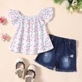thumbnail image 2 of Toddler Girls Outfits Ruffle Sleeveless Suit Floral Prints Tops Denim Jeans Shorts Set Kids 2 Piece Summer Clothing Clothes, 2 of 8