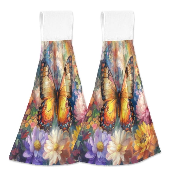 BZSMCE Hanging Hand Towels Fashion Vivid Metamorphosis Pattern 2-Pack - Velcro Style Bathroom Kitchen Towels