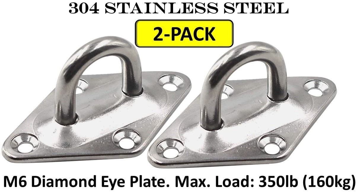 Heavy Duty M6 Ceiling Hook Diamond Pad Eye Plates, 304 Stainless Steel & Black Zinc Galvanized