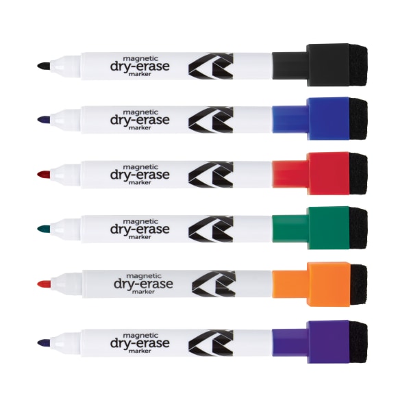 DryErase Markers With Erasers, Assorted Colors, Pack Of 6
