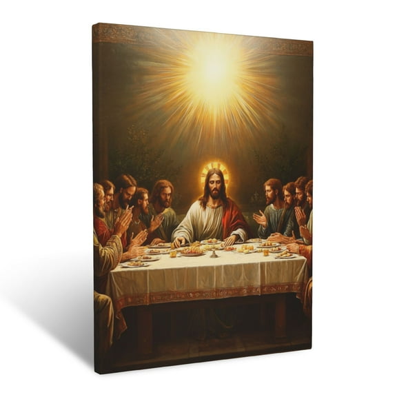 CozyNet The Last Supper Depicted With Glowing Divine Light Above Jesus Wall Art Prints With Frame Canvas Perfect for Living Room & Bedroom, Ready to Hang, Wall Decor 12"x16"
