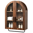 thumbnail image 5 of Ktaxon Arched Bathroom Medicine Cabinet, Wall Mounted Storage Cabinet with Double Glass Doors, Towel Bar & Adjustable Shelf, for Bathroom, Entryway and Kitchen, Walnut, 5 of 17