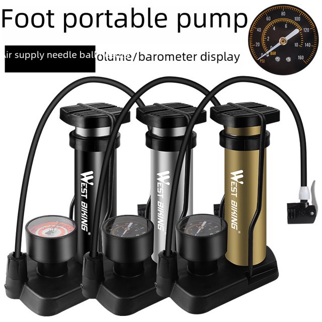 WEST BIKING High-Pressure Hand-Foot Pump: Portable, Lightweight, and Durable for Mountain Bikes, Electric Bikes, and Basketballs – Compact Design, Easy to Use & Store, Silver (No Pressure Gauge)