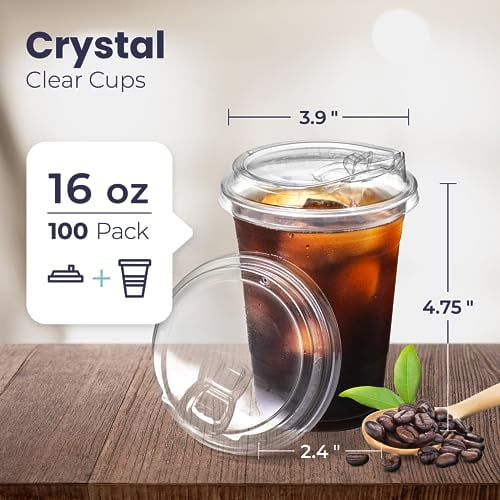 100 Pack] 16 oz Clear Plastic Cups with Strawless Sip Lids, Disposable  Plastic Coffee Cups with Lids, To Go Cups for Iced Coffee, Smoothies, Soda,  Party Drinks, Bubble Tea, Cold Beverage 
