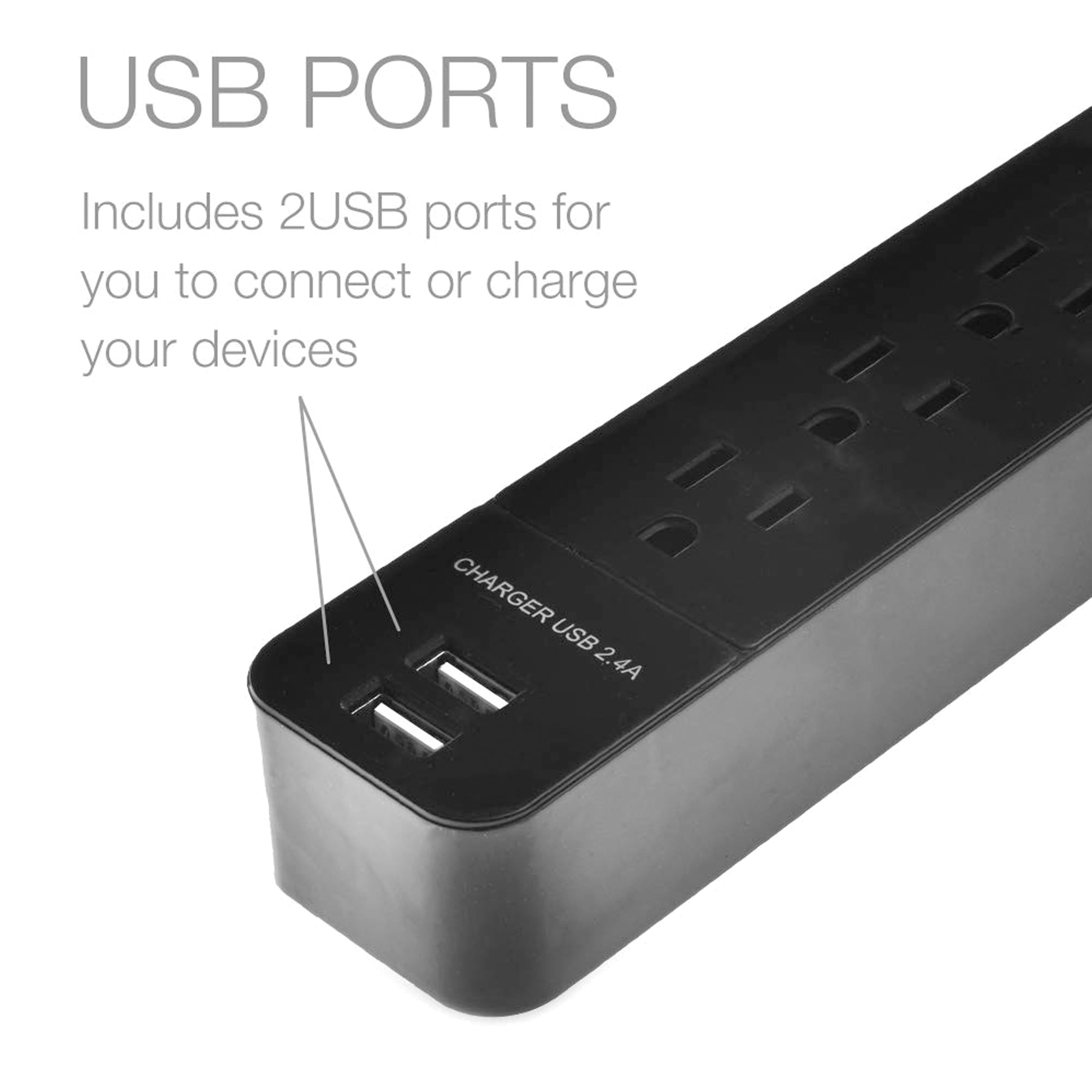 Digital Energy ENR1-1008 6-Outlet Surge Protector Power Strip with 2 USB Ports and 25-Foot Cord (Black)