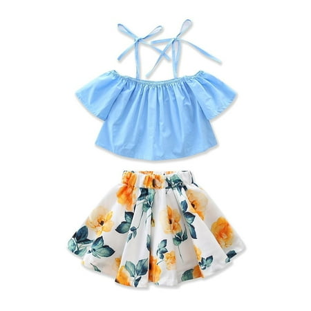 Floral Outfit Girl - Fashion Infant Kid Baby Girls Off Shoulder Floral Tops Skirt Dress Outfit Summer