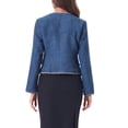thumbnail image 3 of INSPIRE CHIC Women's Plaid Tweed Open Front Office Short Blazer S Blue, 3 of 6