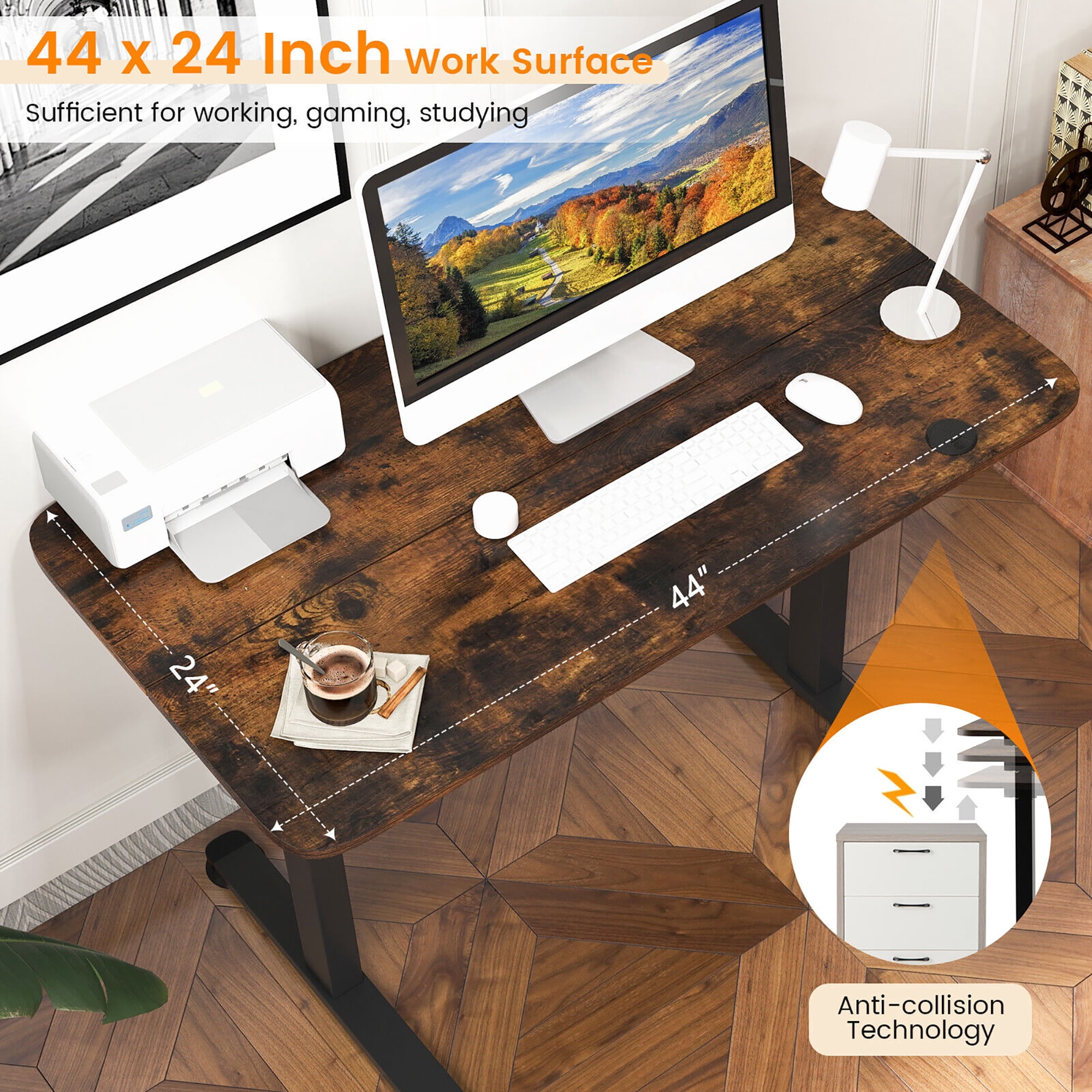 Gymax Electric Standing Desk Adjustable Stand up Computer Desk Anti-collision Rustic