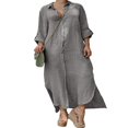 thumbnail image 3 of CHOK Robe Chemise Midi en Coton et Lin à Manches Longues pour Femmes, 3 of 4