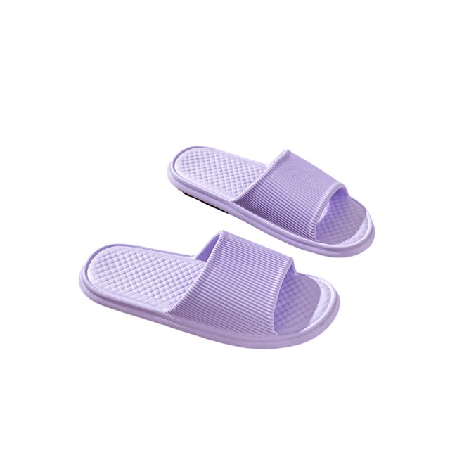UKAP Unisex House Slippers Slip On Shoes Open Toe Slides Bedroom Non-slip Striped Purple 5.5-6