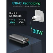 Portable Charger ,40000mAh Power Bank PD 30W Quick Charging, Flashlight for Camping or Emergency Use,LED Power Percentage Display(Carbon Black)