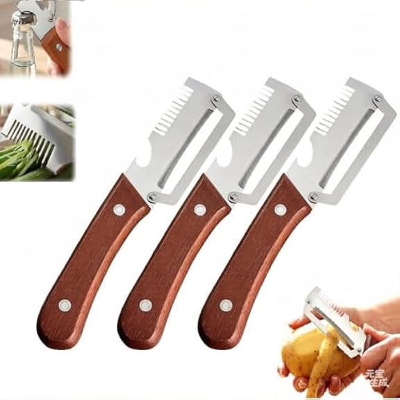 Multi-Functional Vegetable Peeler For The Kitchen, Stainless Steel Peeler With Wooden Handle And Bottle Opener, Kitchen Tool For Vegetables Or Fruits That Need To Be Peeled (3PCS)
