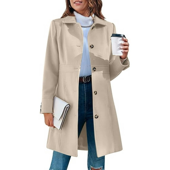 Viadha Trench Coat Women Women's Solid Color Elegant Single Breasted Long Sleeved Lapel Winter Coat Pea Woolen Coat Jacket