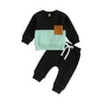 thumbnail image 1 of ZAXARRA Vêtements pour Bébé Garçon Ensemble Chandail en Molleton Col Rond Contrasté et Pantalon Long Couleur Unie 2 Pcs Tenues d'Automne, 1 of 7