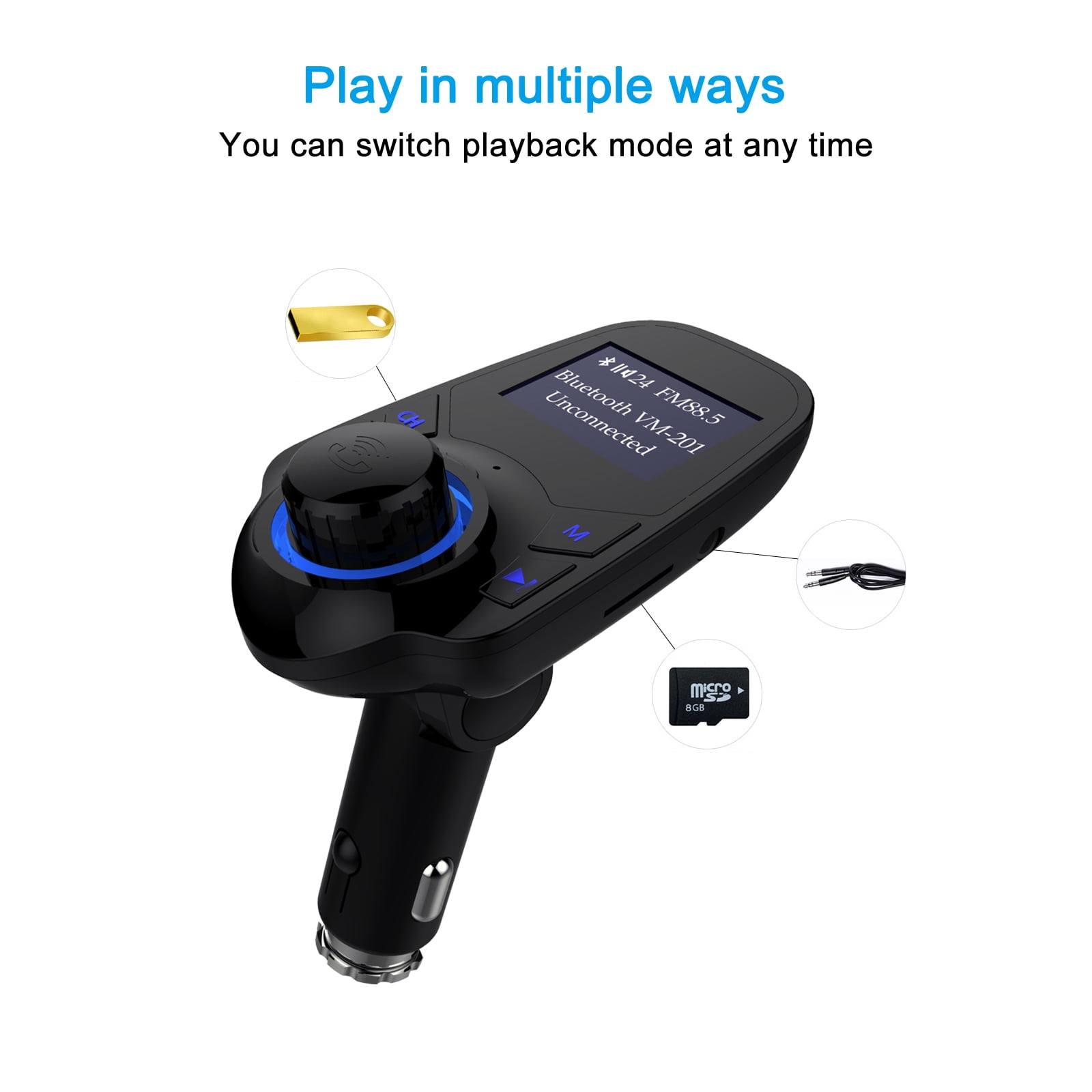 AUTO DRIVE BLUETOOTH FM TRANSMITTER WITH DUAL USB PORTS FOR CHARGING, HANDSFREE CALLS