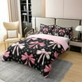 thumbnail image 3 of Pink Bowknot Cotton Duvet Cover Twin Size,Princess Style Ribbon Bow Starry Black Bedding Set with 1 Pillow Sham,Cute Stars Dreamy Fairy Tale Comforter Cover(No Filler),2 Pcs, 3 of 6