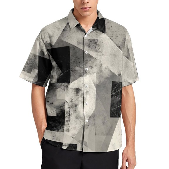 Mens Unique Pattern Abstract Number Collage Textured Design Button Up Shirts Vacation Summer Clothes