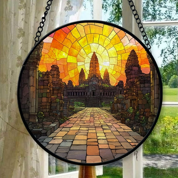 Angkor Wat Stained Glass Ornament 2025, Travel Landmark Christmas Decoration, Holiday Keepsake Gift, Collectible Souvenir, Glass Look Hanging Decor, Xmas Tree Decoration, Scenic