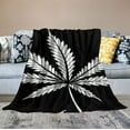 thumbnail image 2 of ONETECH  Marijuana Leaf Sherpa Blanket Cannabis Leaves Throw Blanket Marijuana Weed Leaf Print Blanket for Couch Bed Sofa Men Bedroom Decor Black White Leaf Pattern Fuzzy Blanket Twin, 2 of 6