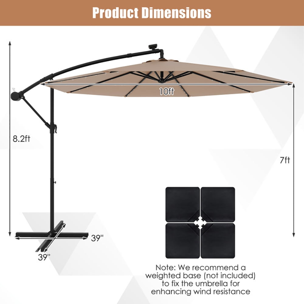 Aimee Lii 10 Feet Solar Offset Hanging Umbrella with 40 Lamp Beads and Solar Panel, Outdoor Umbrellas for Patio, Tan Aimee Lii 10 Feet Solar Offset Hanging Umbrella with 40 Lamp Beads and Solar Panel, Outdoor Umbrellas for Patio, Tan
