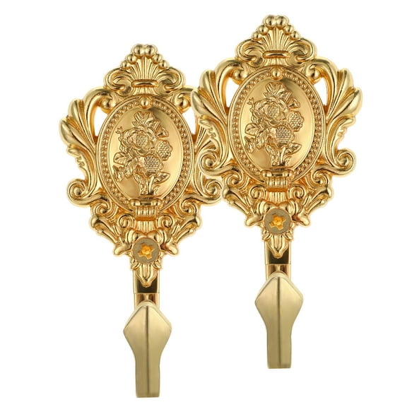 FRCOLOR 2Pcs Rose Pattern Curtain Hook Set Golden Alloy Decorative Holdbacks