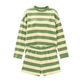 thumbnail image 6 of sdhkgrrt Women's 2 Piece Matching Lounge Set Soft Long Sleeve Round Neck Pullover Tops Drawstring Waist Shorts Striped Loose Casual Outfits Fall Tracksuit Clothing , Green S, 6 of 6