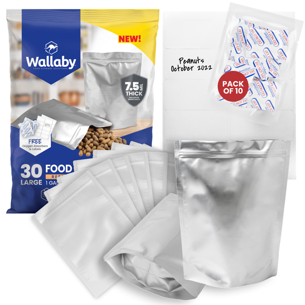 30 Wallaby Standup Mylar Bags with Zipper Bundle 1 Gallon (7.5 Mil