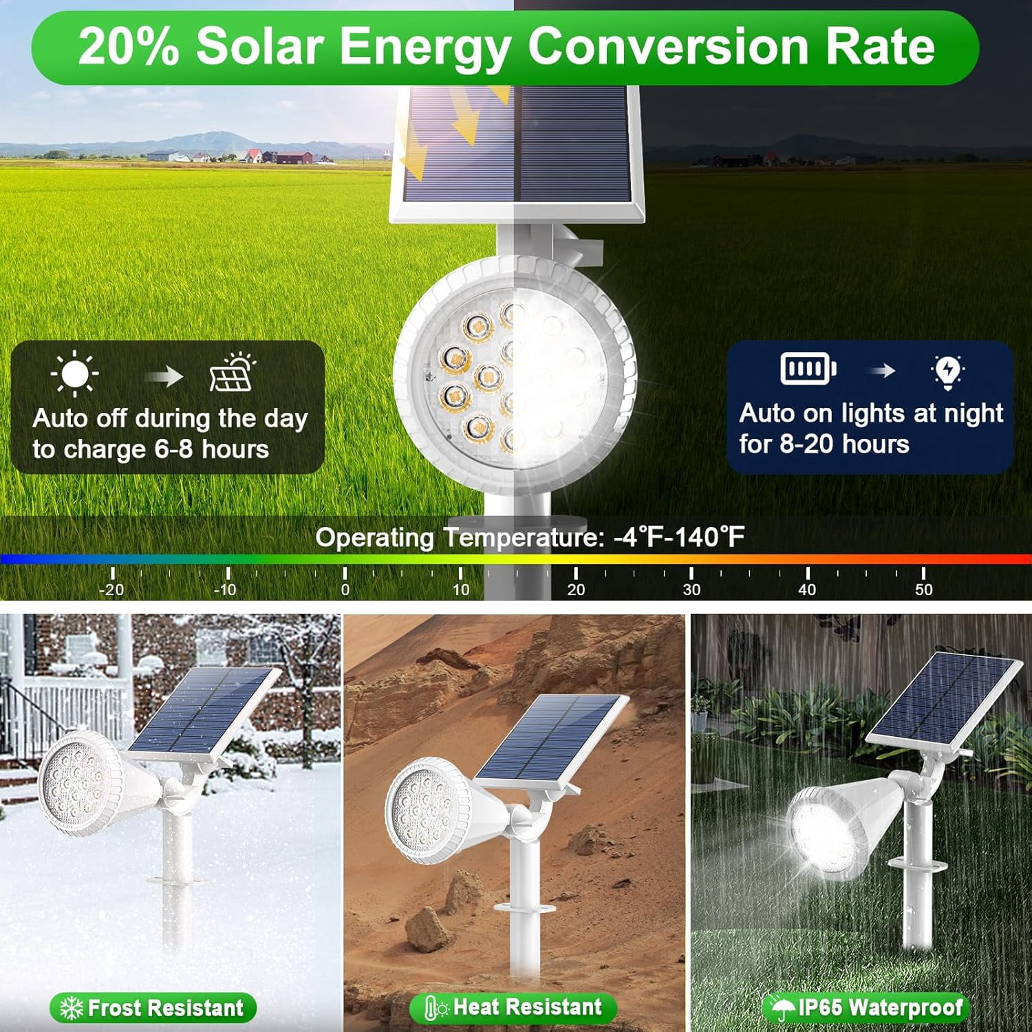 Solar Lights Outdoor, 6 pack, 4 Modes, 180° Adjustable Solar Spotlights IP65 Waterproof for Yard, Pathway, Garden, Wall, Pool - Cool White