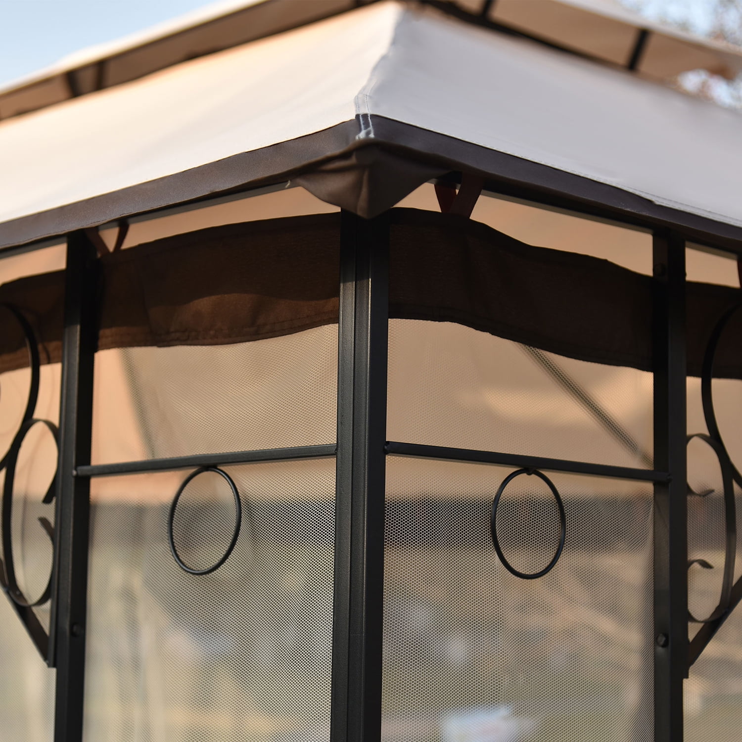 Kadyn 13 Ft Patio Outdoor Gazebo, Double Roof Soft Canopy Garden with Mosquito Netting Suitable for Backyard, khaki Kadyn 13 Ft Patio Outdoor Gazebo, Double Roof Soft Canopy Garden with Mosquito Netting Suitable for Backyard, khaki