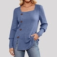 thumbnail image 2 of Women's Knit Tops Ribbed Scoop Neck Sweater, Long Sleeve Pullover Shirts, Brushed Knit Split Hem Button Detail Blouses Top, Loose Fit Casual Fall Winter Layering Shirt, 2 of 9